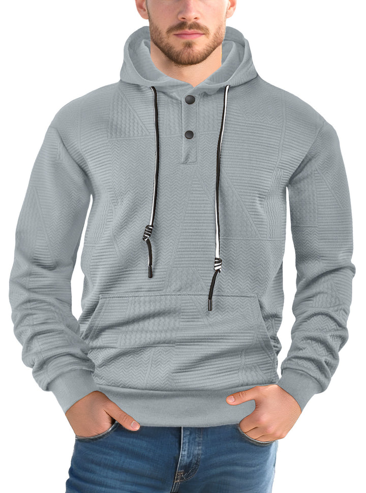 Herren Texturierter Kapuzenpullover mit gesteppter Patchstruktur und Druckknopfleiste Drune