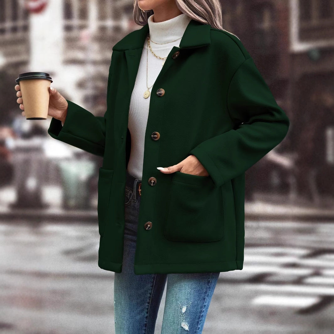 Damen modische Oversized-Jacke mit Knopfdetails und praktischen Taschen Drune