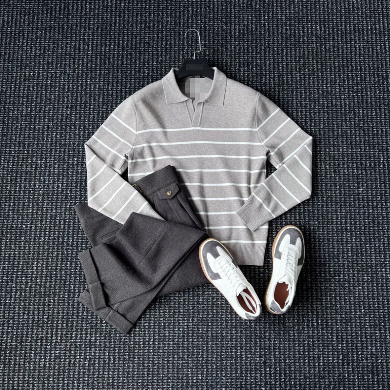Herren Modischer Strickpullover mit V-Ausschnitt und Streifen Drune