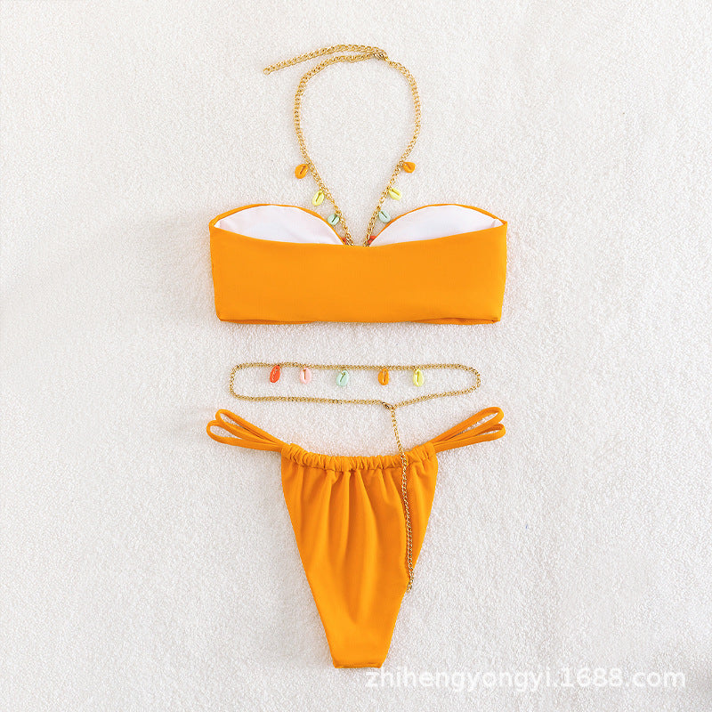 Damen Bandeau-Bikini mit buntem Kettenzier-Design Drune