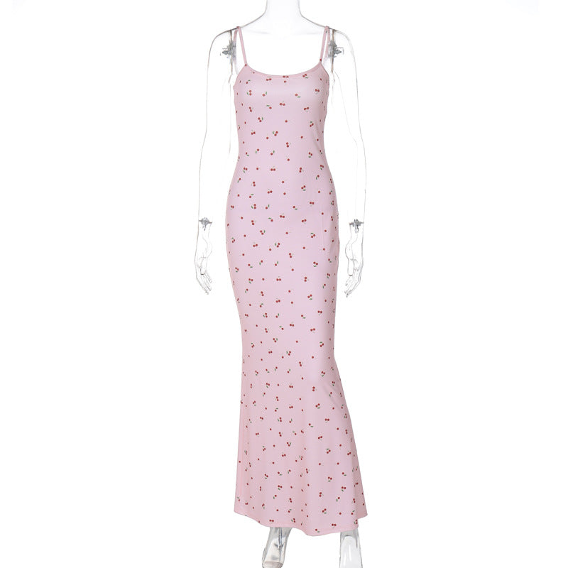 Damen Figurnahes Maxikleid mit floralem Design und Spaghettiträgern Drune