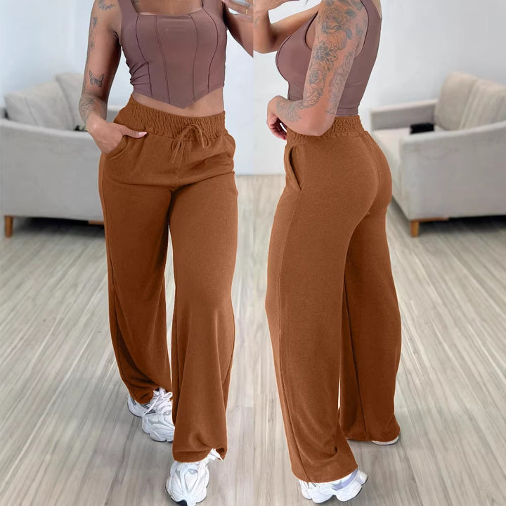 Damen bequeme und lässige Freizeithose mit elastischem Bund und seitlichen Taschen Drune