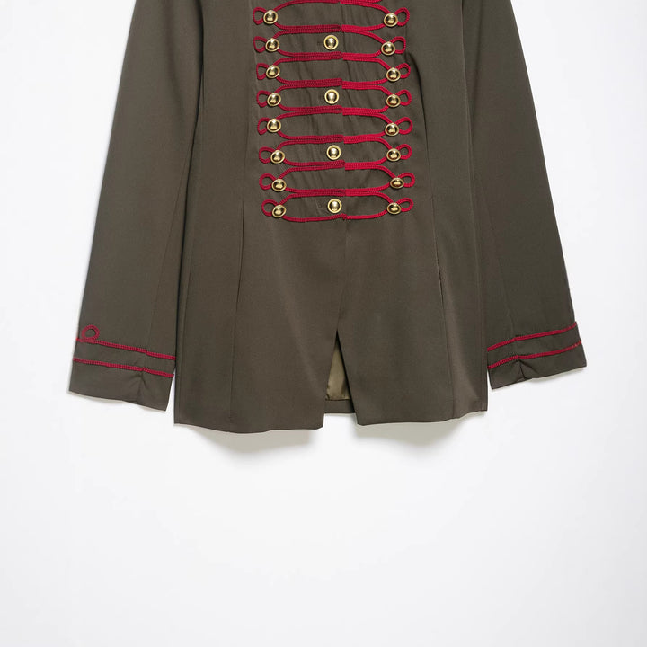 Damen Militärinspirierte Kastenjacke mit dekorativen Froschverschlüssen und Stehkragen Drune