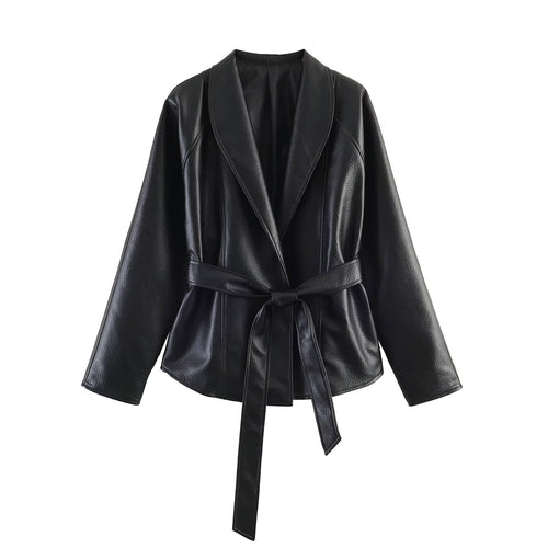 Damen Lederoptik-Wickeljacke mit Bindegürtel Drune