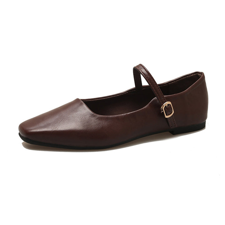 Damen Quadratzehen-Mary-Jane-Flats mit verstellbarem Knöchelriemen Drune