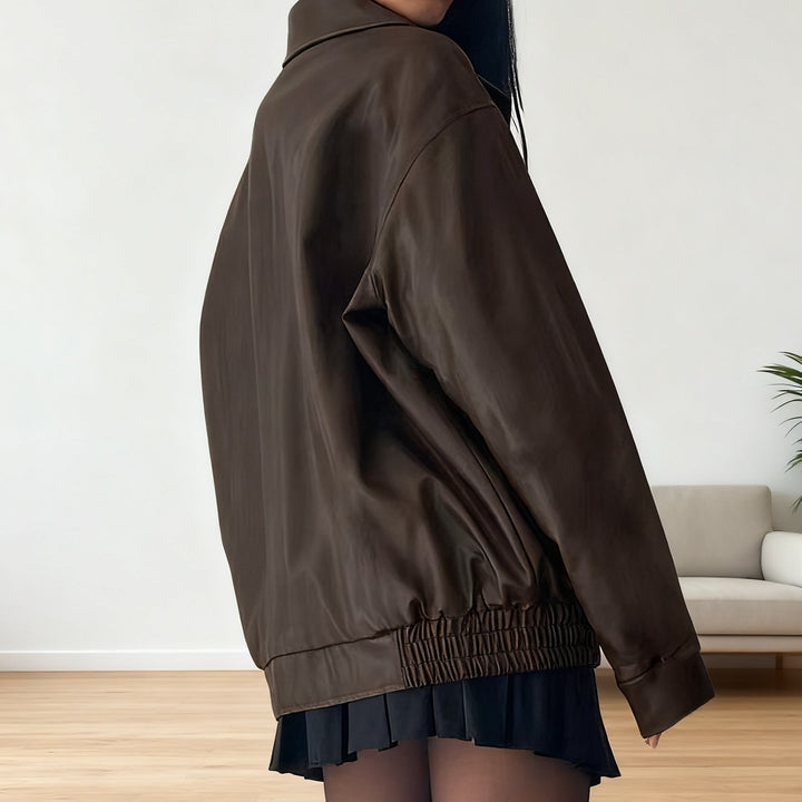Damen Kunstlederjacke im lässigen Oversized-Stil mit elastischen Bündchen Drune