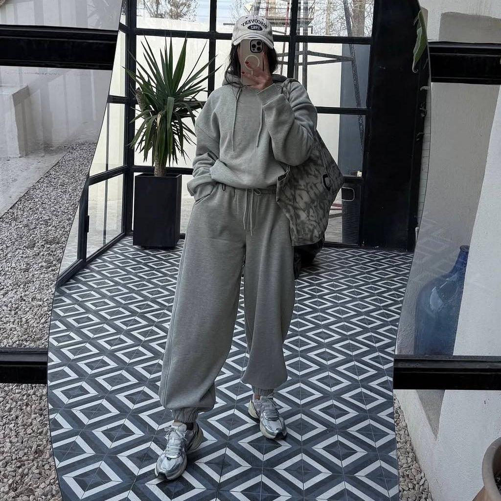 Damen Oversized Sweatsuit mit Kapuze und Bündchen Drune