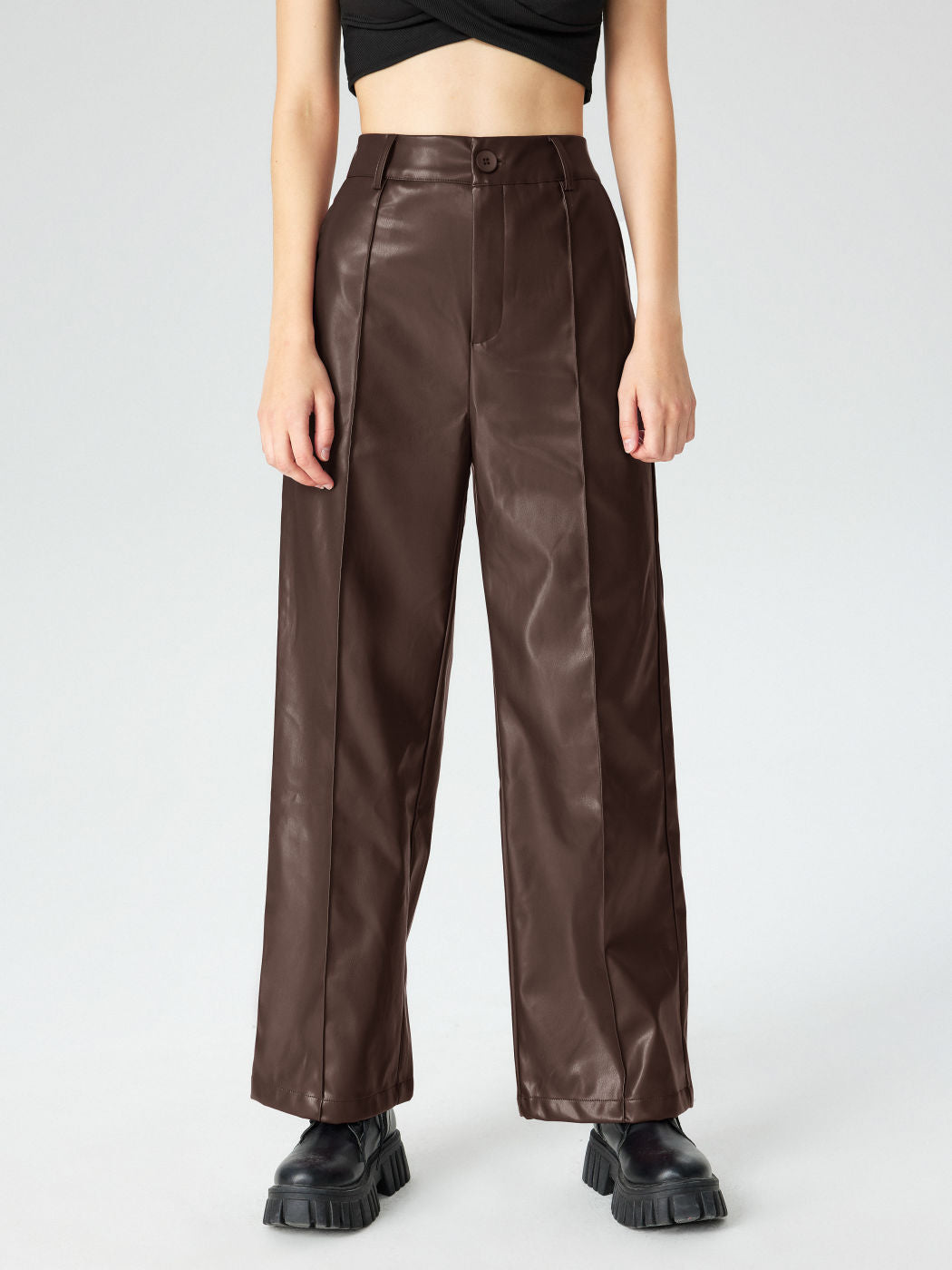 Damen Elegante Kunstlederhose Drune