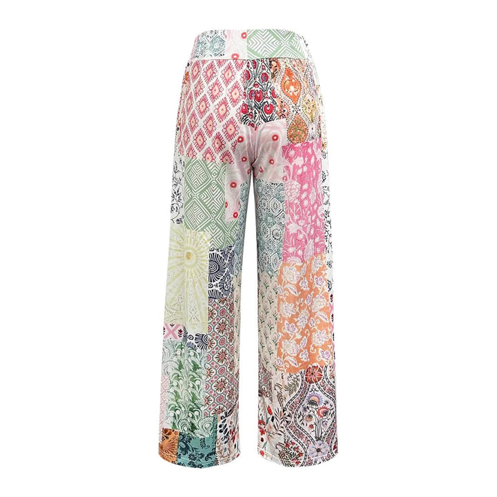 Damen Komfortable weite Stoffhose mit buntem Patchwork-Muster Drune