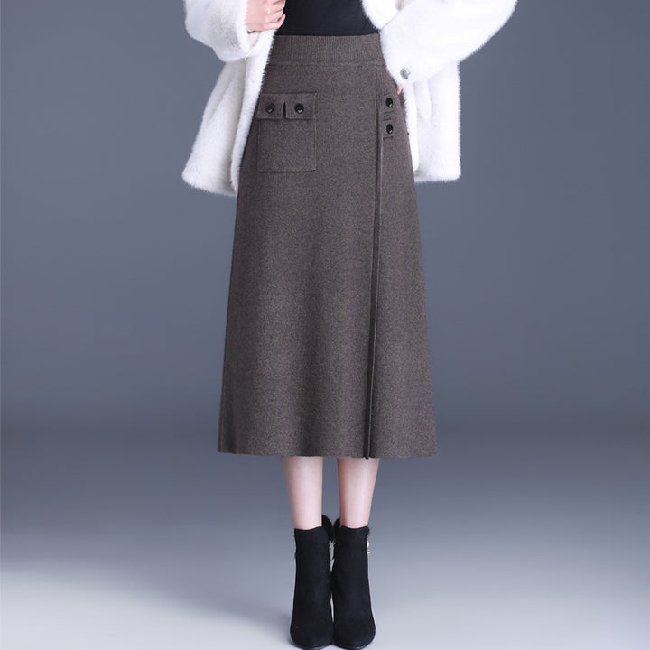 Damen Eleganter Maxirock mit praktischen Taschen und Knopfdetails Drune