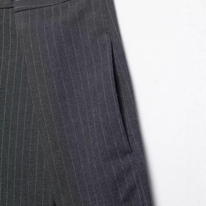 Damen Hochtaillierte Palazzohose mit Wickel-Überlagerung und Nadelstreifen Drune