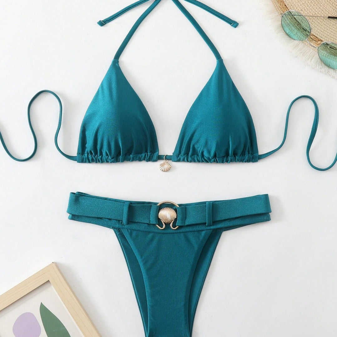 Damen Hochgeschnittener Bikini mit dekorativem Gürtel Drune