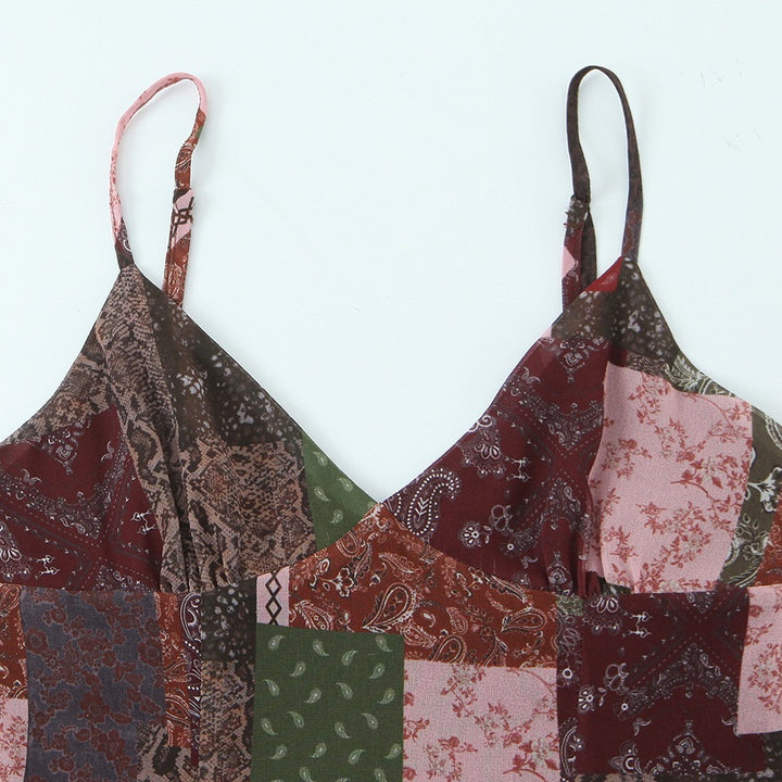 Damen Wickelkleid im modernen Patchwork-Design mit voluminösem Rock Drune