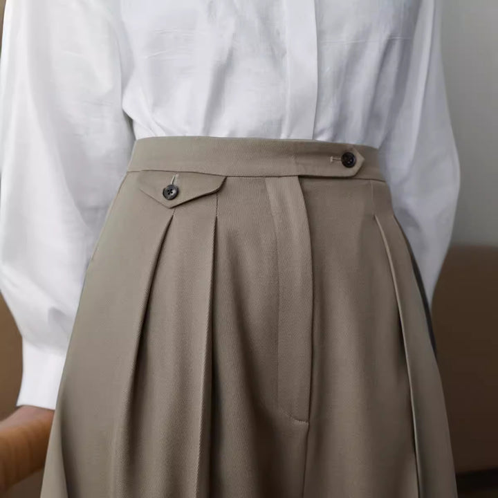 Damen elegante Hochbundhose mit klassischen Falten Drune