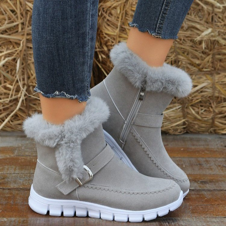 Damen Gefütterte Winterstiefel mit komfortablem Reißverschluss und dekorativer Schnalle Drune