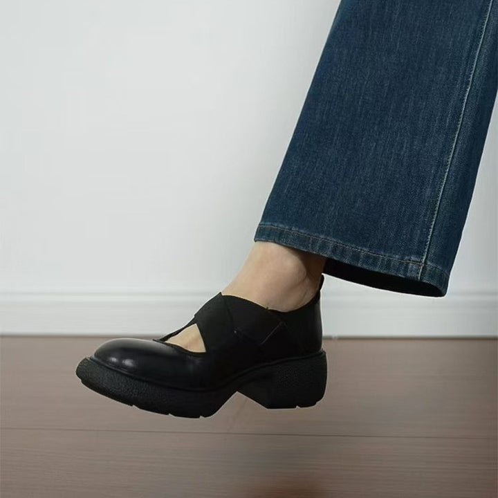 Damen Mary‑Jane Slipper mit elastischen Kreuzriemen und profiliertem Plateausohle-Design Drune
