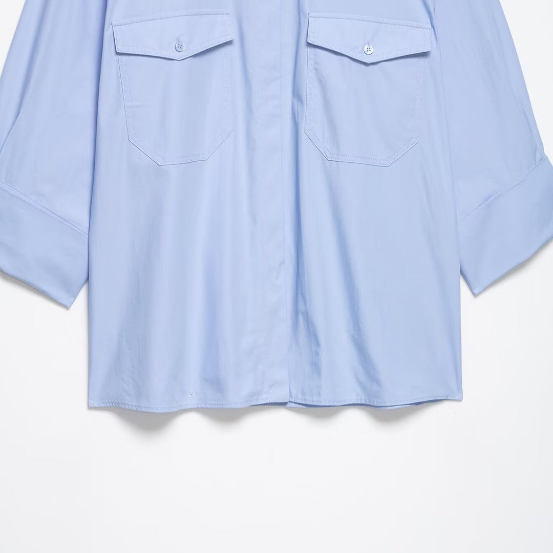 Damen Oversize-Hemdbluse im Utility‑Stil mit Epauletten und Pattentaschen Drune