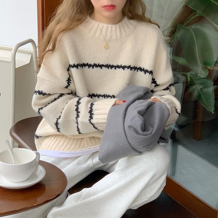 Damen Oversized Pullover mit gestreiftem Design und weichem Strick Drune
