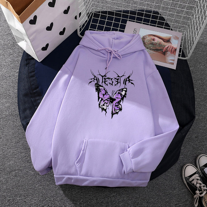 Damen nan leichter Oversize Kapuzenpullover mit Herz‑EKG‑Motiv, langen Kordeln und elastischem Bund Drune