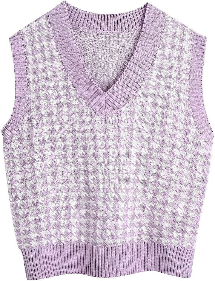 Damen ärmellose Strickweste mit modernem Hahnentrittmuster Drune