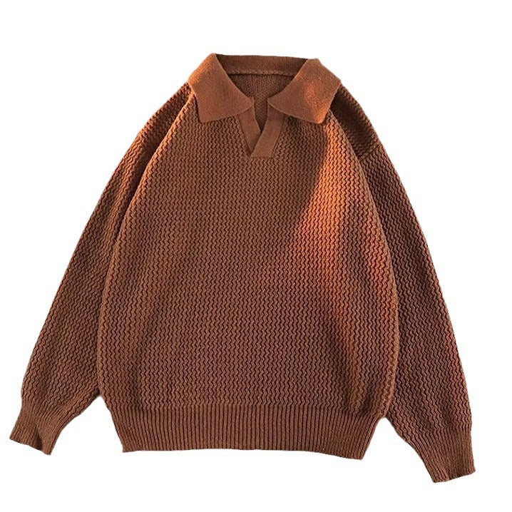 Herren Modischer Grobstrickpullover mit V-Ausschnitt und Schulterüberschuss Drune
