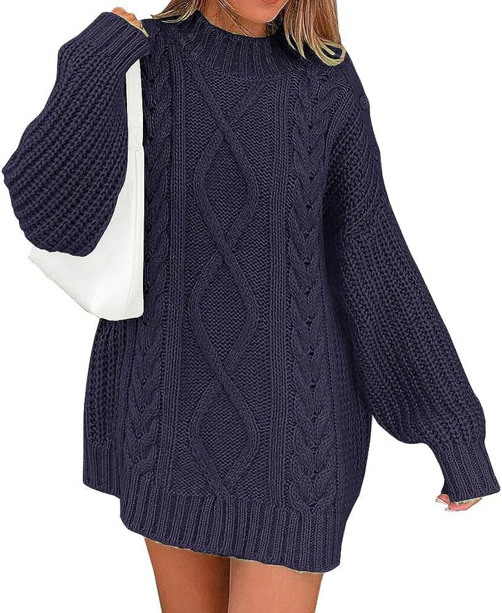 Damen Oversize Strickkleid mit Zopf- und Rippstruktur Drune