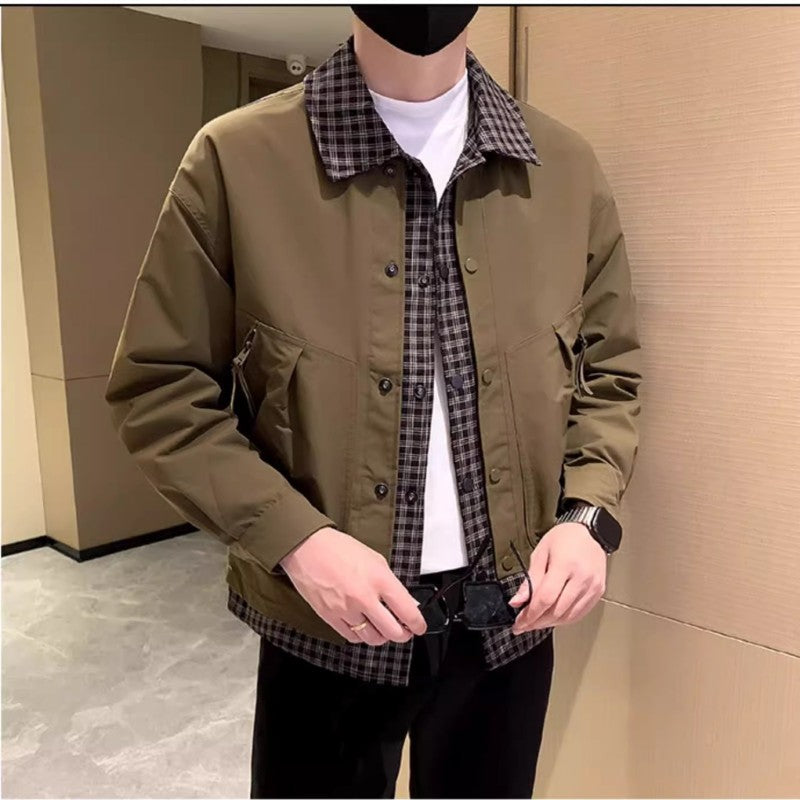Herren Modische Utility Jacke mit hochschließendem Kragen Drune