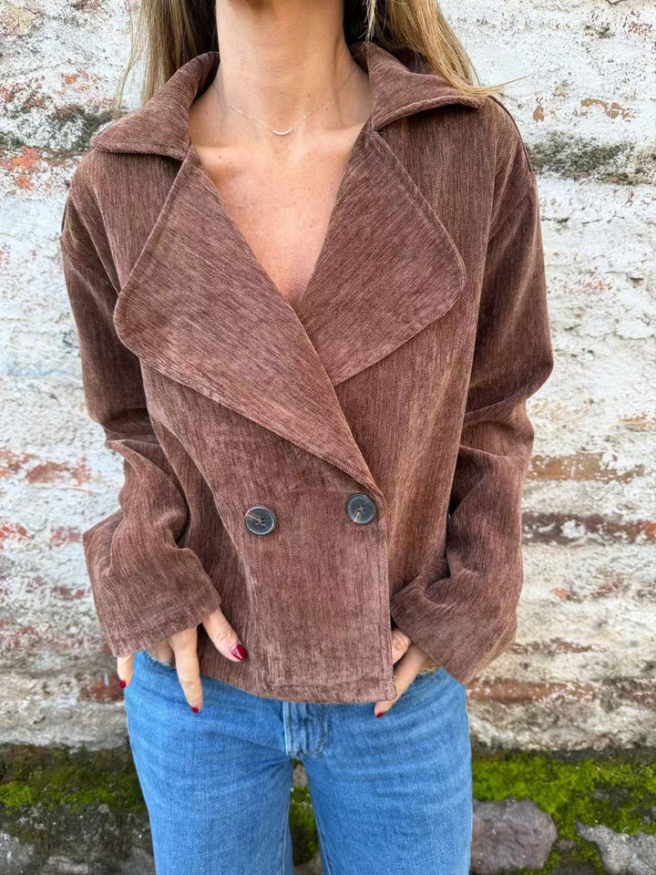 Damen Kurzblazer aus Cord mit weitem Schalkragen und Doppelknopfverschluss Drune