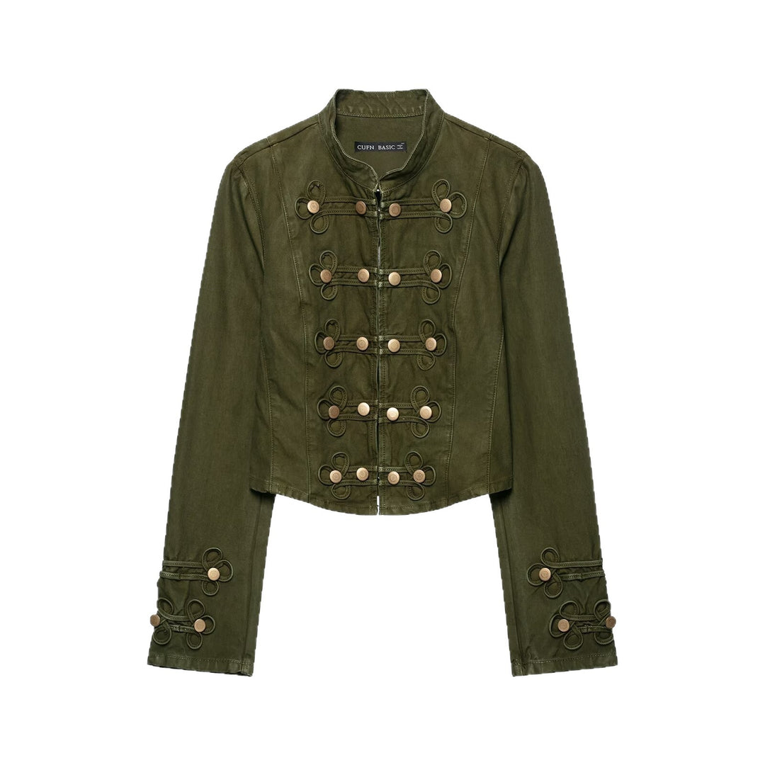 Damen Cropped Husarenjacke mit Zierkordeln und Stehkragen Drune
