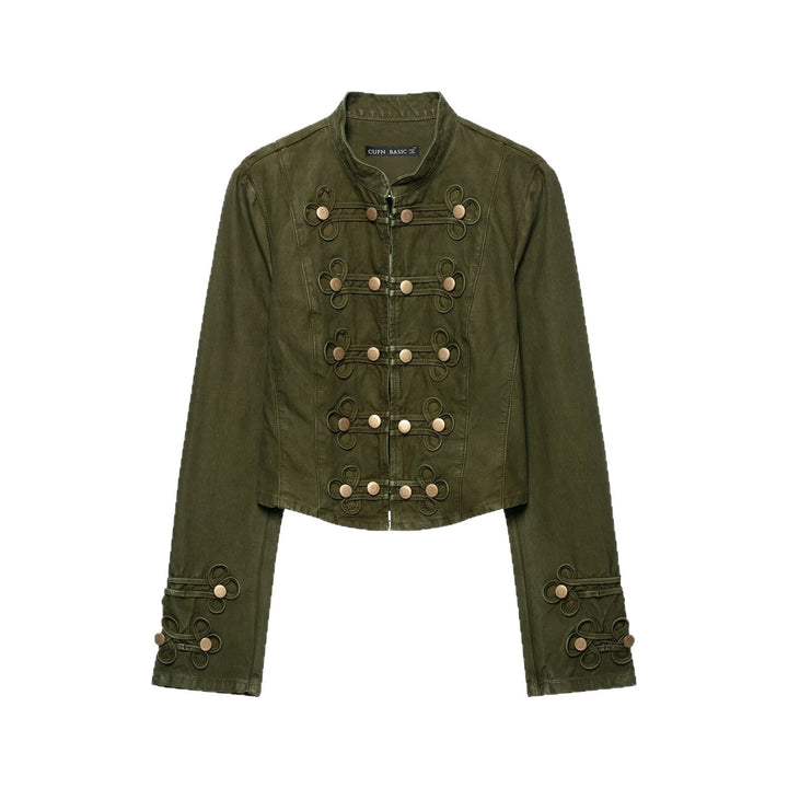 Damen Cropped Husarenjacke mit Zierkordeln und Stehkragen Drune