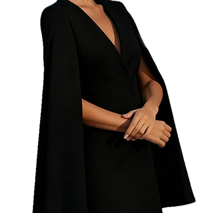 Damen Überwurf Kleid mit Kapuze und doppelter Knopfleiste Drune