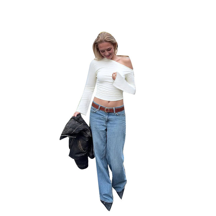 Damen Elegantes Einseitig-Halbarmtop mit modischem Strukturdesign und passenden Pants Drune