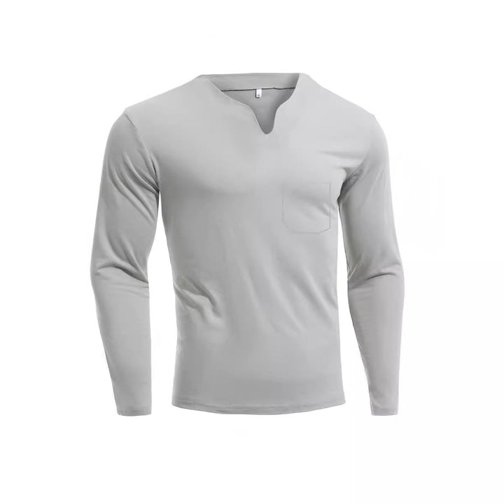 Herren nan Langarmshirt mit V-Ausschnitt Slim Fit Baumwollmix und elastischem Komfortbund Drune