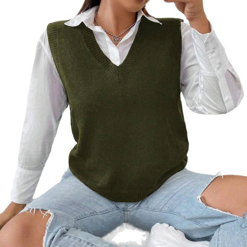 Damen Strickweste mit V-Ausschnitt und feinem Rippstrickmuster Drune