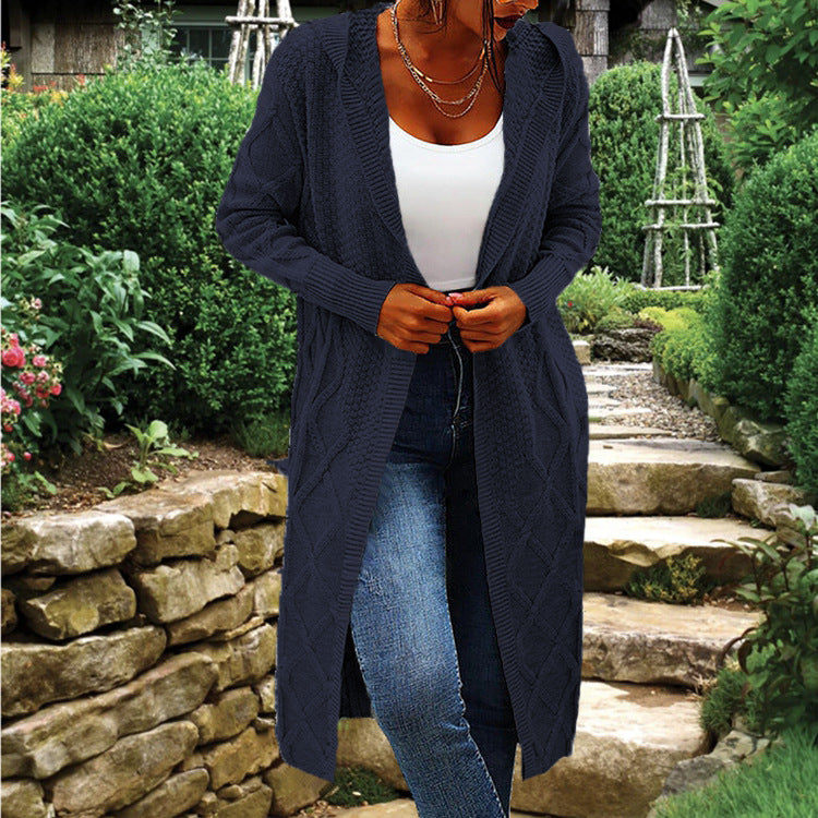 Damen Lange Strickjacke mit elegantem Zopfdesign Drune