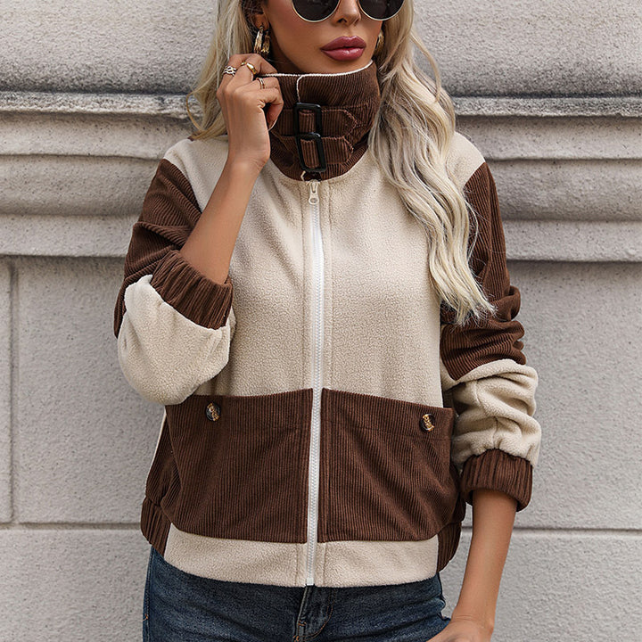 Damen Fleecejacke mit abnehmbaren Kapuze und eleganten Kontrastdetails Drune