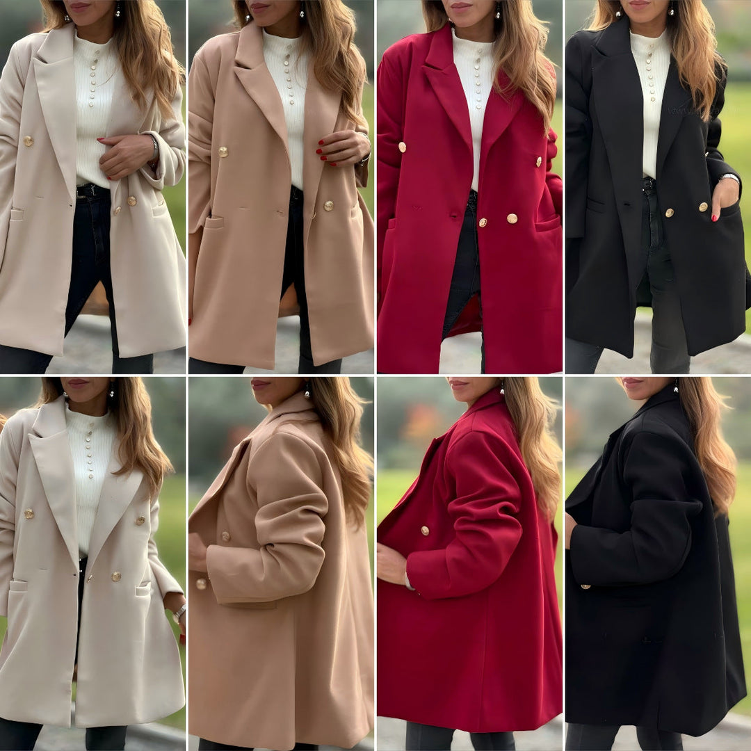 Damen eleganter Oversized Blazer mit doppelter Knopfleiste Drune