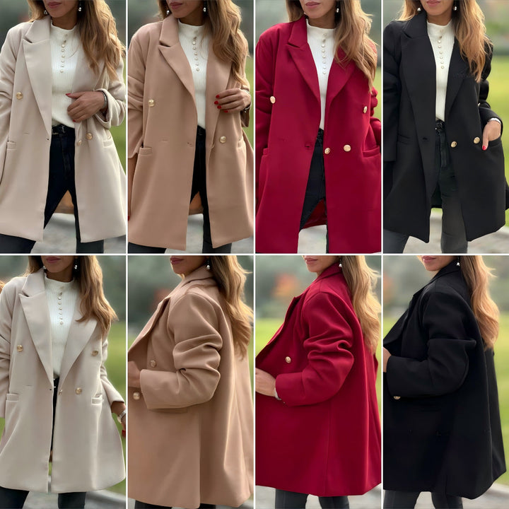 Damen eleganter Oversized Blazer mit doppelter Knopfleiste Drune