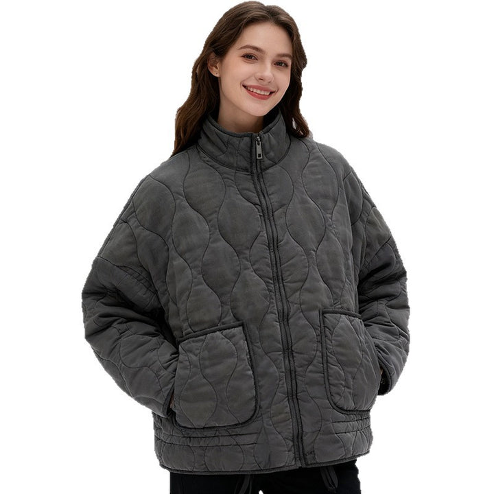 Damen gesteppte Quiltjacke mit Stehkragen und aufgesetzten Taschen Drune