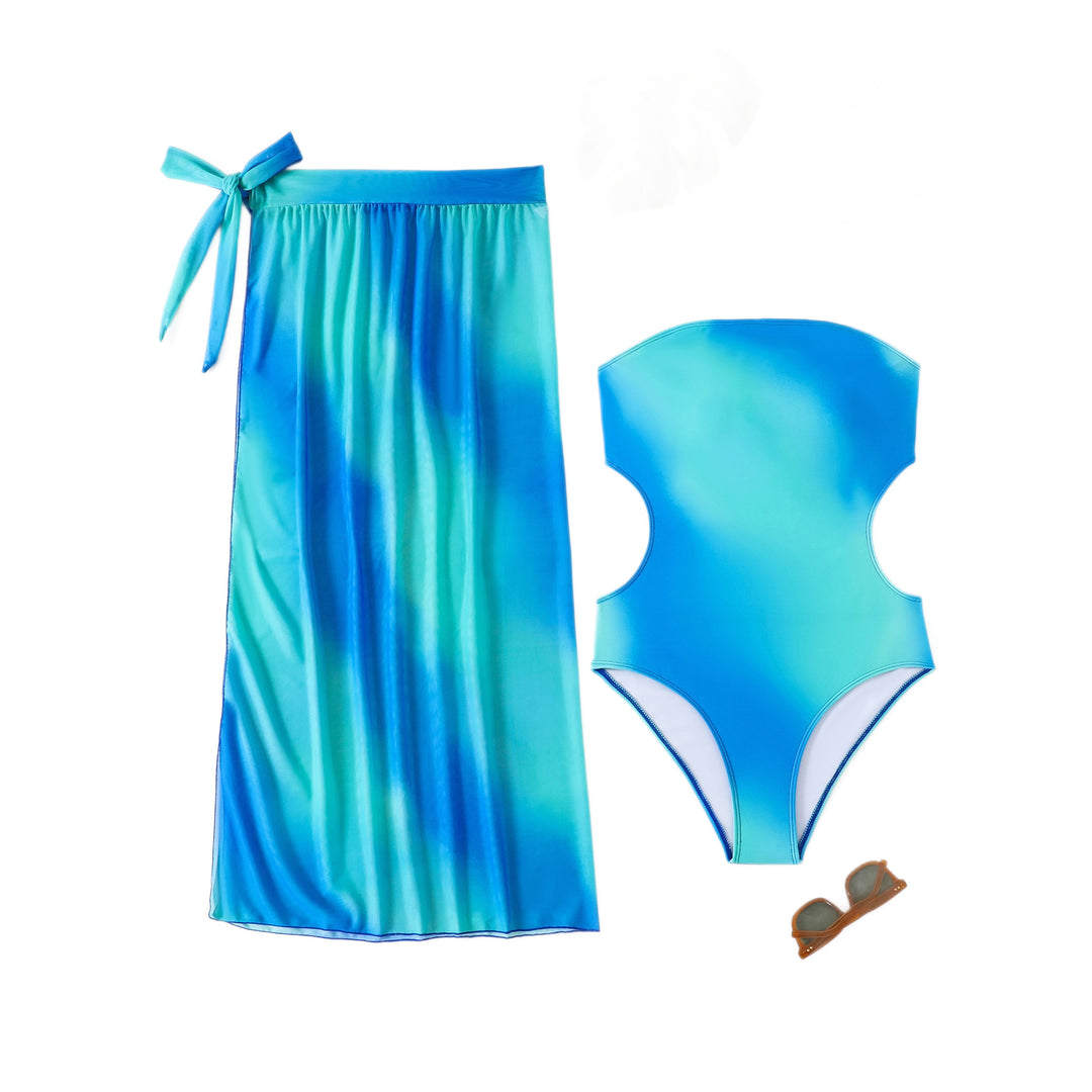 Damen asymmetrisches Strandkleid mit passendem Badeanzug Drune