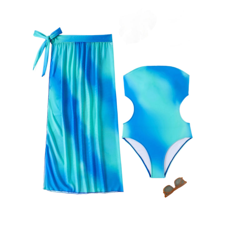 Damen asymmetrisches Strandkleid mit passendem Badeanzug Drune