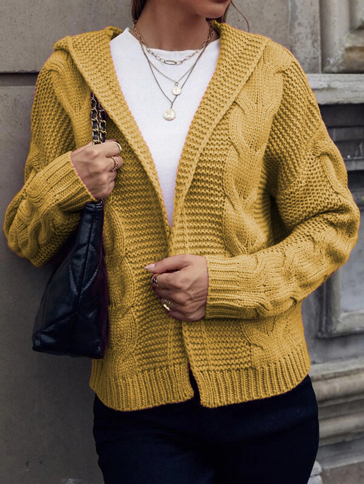 Damen Grobstrickjacke mit Kapuze und Zopfmuster Drune