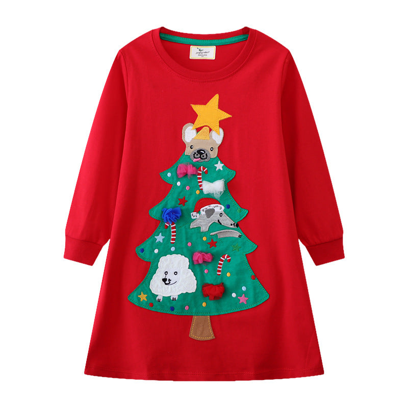 Mädchen Langarmkleid mit festlichem Weihnachtsbaum-Motiv Drune