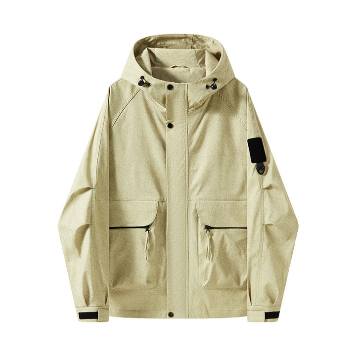 Herren Wasserabweisende Utility-Jacke mit Kapuze, verdecktem Reißverschluss & multifunktionalen Taschen Drune