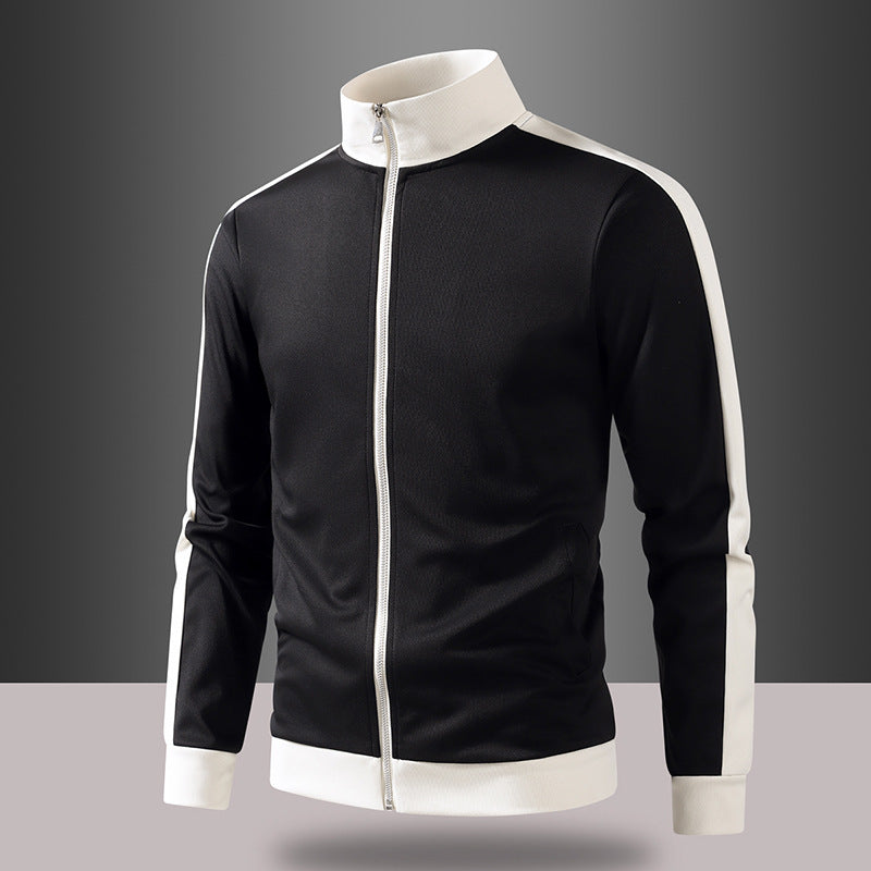 Herren retro Trainingsjacke mit Stehkragen, Kontraststreifen und sichtbarem Reißverschluss Drune