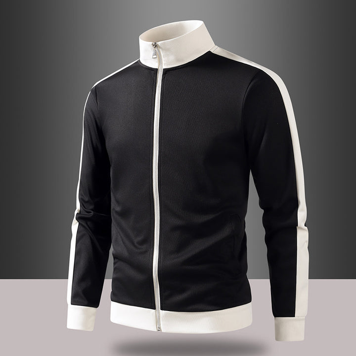 Herren retro Trainingsjacke mit Stehkragen, Kontraststreifen und sichtbarem Reißverschluss Drune