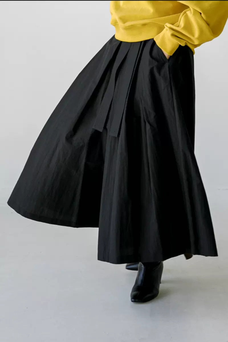 Damen Weite Culotte‑Hosenrock mit Kellerfalten und Bindegürtel Drune