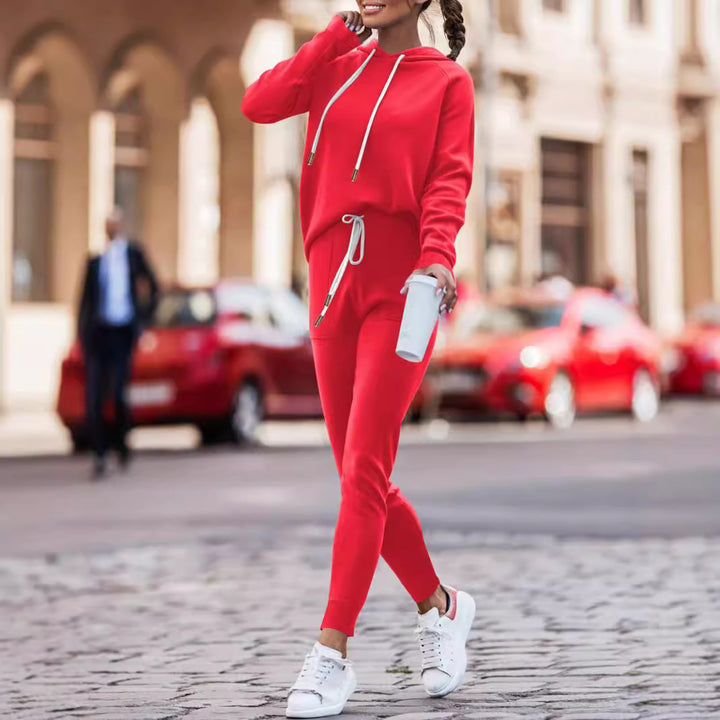 Damen Lässiges Kapuzenpulli- und schmalgeschnittenes Jogginghose-Set Drune