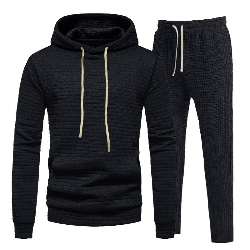 Herren Waffelstruktur-Freizeitset mit Kapuzenpullover und Tunnelzug-Jogginghose Drune