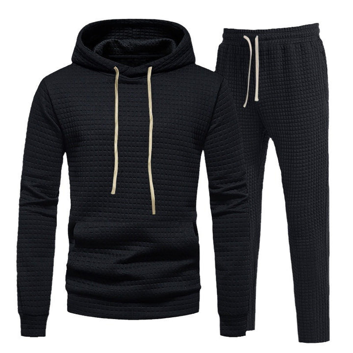 Herren Waffelstruktur-Freizeitset mit Kapuzenpullover und Tunnelzug-Jogginghose Drune